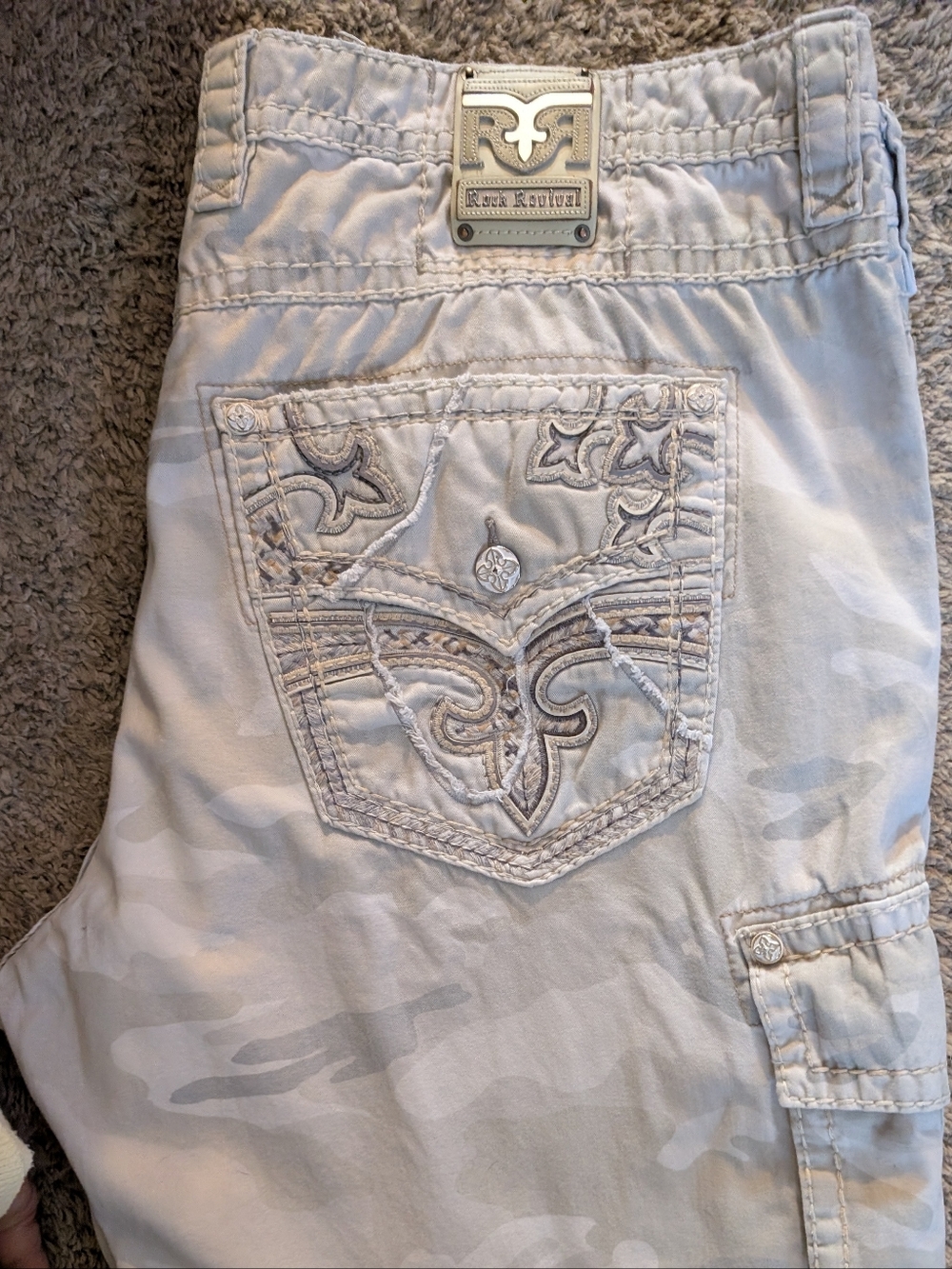 Rock Revival Men's Cargo Shorts in Light Camo White/Tan